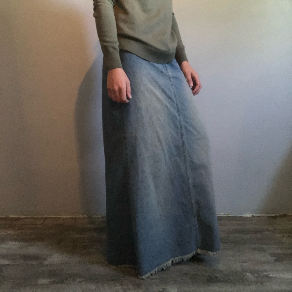 Floor length denim skirt